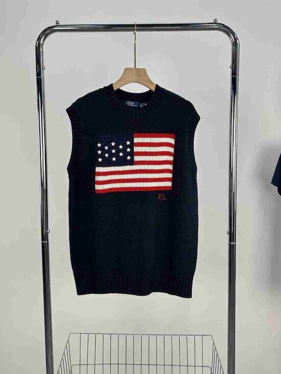 Polo Ralph Lauren Sweaters - Ralph‑Lauren American Flag Cotton Knit Crewneck Vest Unisex
